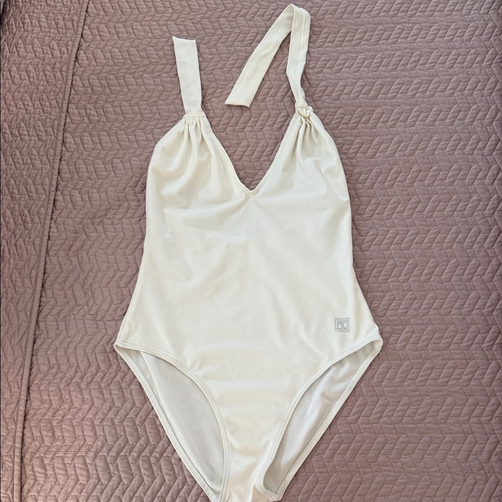 Manuel Canovas White One Piece Halter  Swimsuit Frence 3 US 8/10
